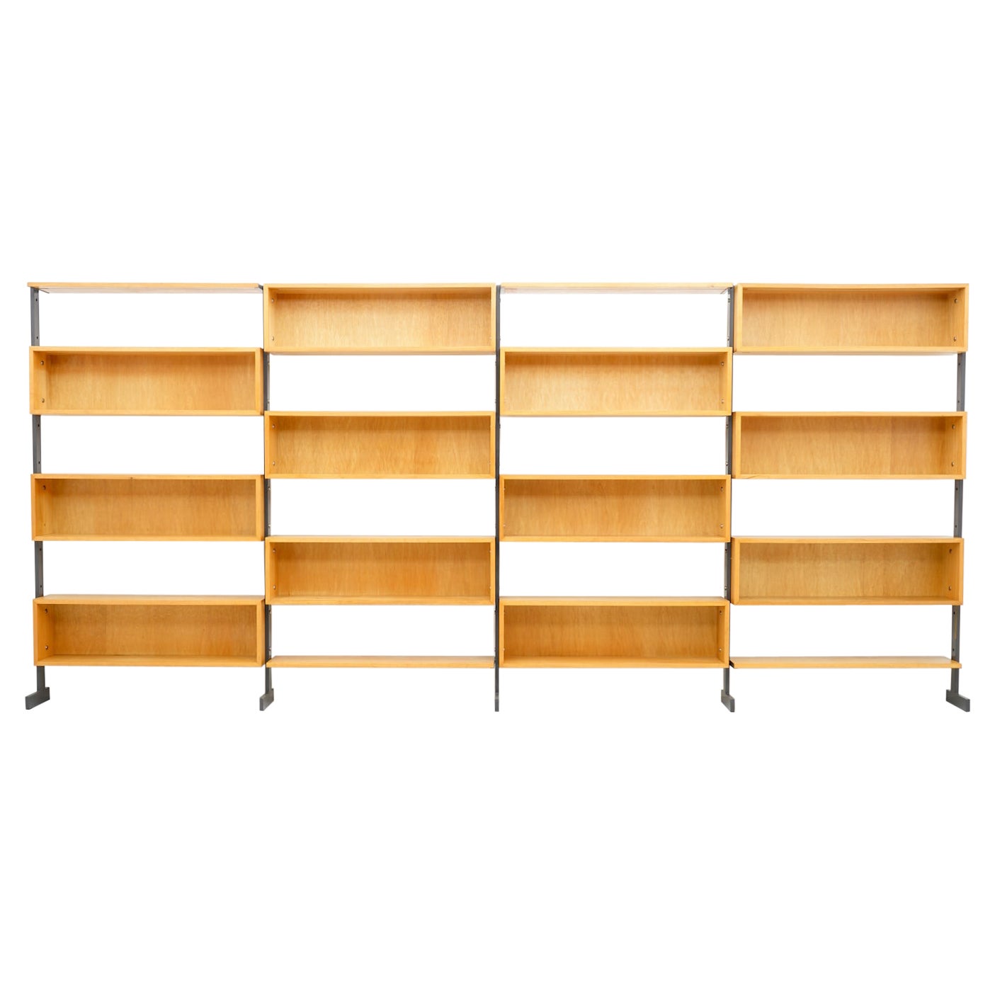 Large Bookcase Free Standing Shelf, Oak and Metal Germany 1960s