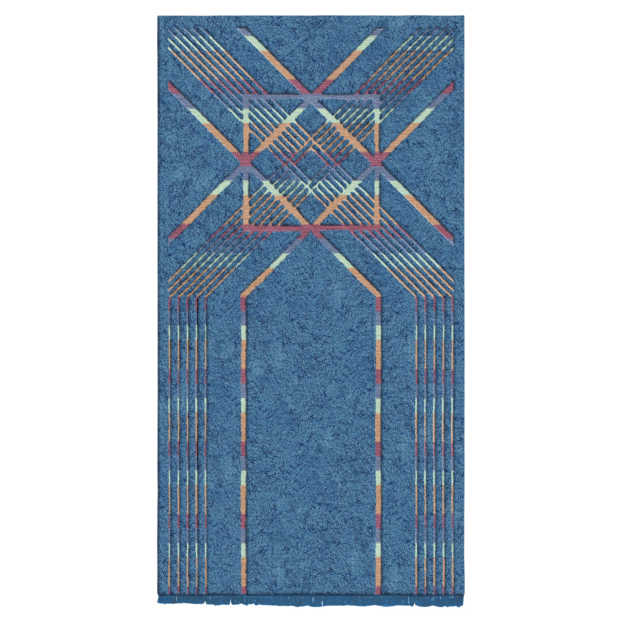 Black Hand Knotted Viscose Linear Geometric Rug For Sale at 1stDibs