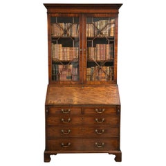 Antique Mahogany Slant Front Bureau Glazed Bookcase or Secretary