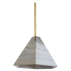 Midcentury Pendant Lamp in Glass with Marble Effect and Curly Cable, 1970s