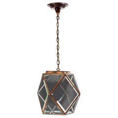 Austrian Art Nouveau Brass and Glass Pendant Lamp in the manner of Adolf Loos