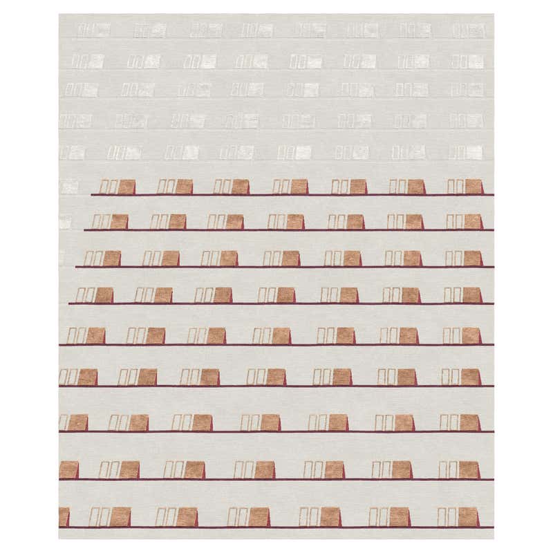 Cuba Tabacco, Beige Patterned Bedroom Hand-Knotted Wool Silk Allo Rug ...