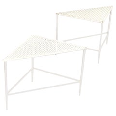 Pair of Triangular Mathieu Matégot Tables for Artimeta in White, 1950s