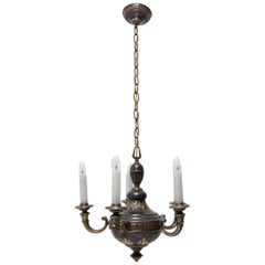 Beautiful Historicizing Brass Five Armed Chandelier, Turn of the 19th and 20th