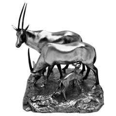 Sterling Silver Model of an Oryx Family Antelope Buck 1981 Figurines Statue