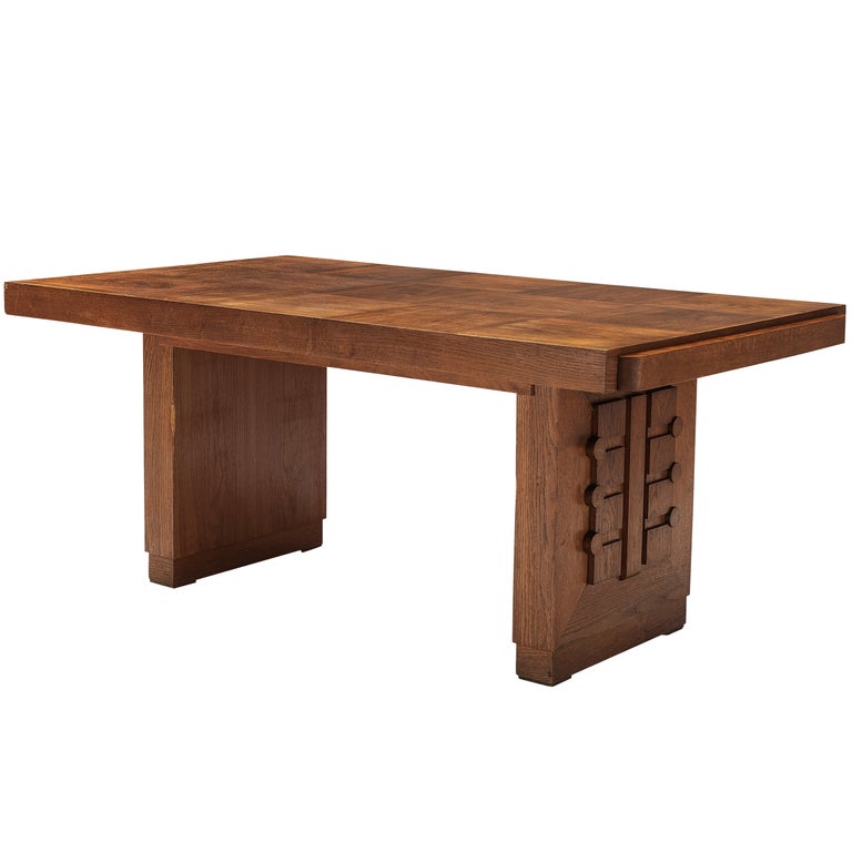 Charles Dudouyt Art Deco Dining Table in Oak For Sale