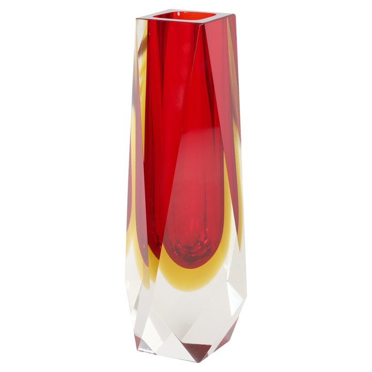 Alessandro Mandruzzato Italian Murano Sommerso Facet Cut Glass Vase For Sale