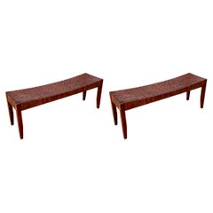 Woven Leather Strap Bench Pair