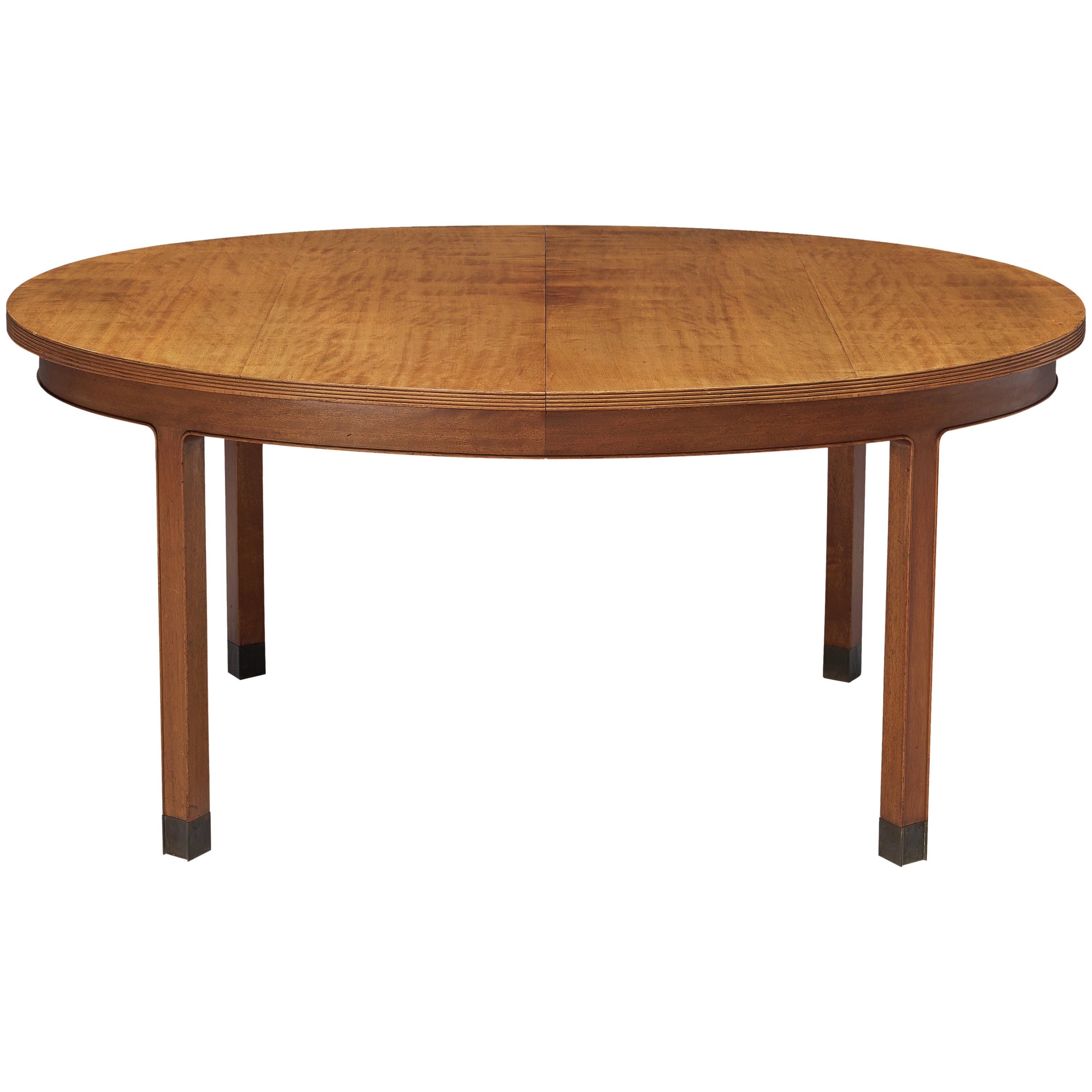 Danish Dining Table in Walnut and Mahogany with Brass Feet
