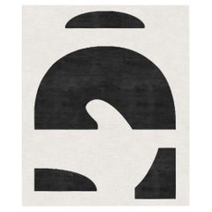 Seychelles Night, Beige Black Plain Geometric Hand-Knotted Blend Silk Rugs (Tappeto geometrico in misto seta)