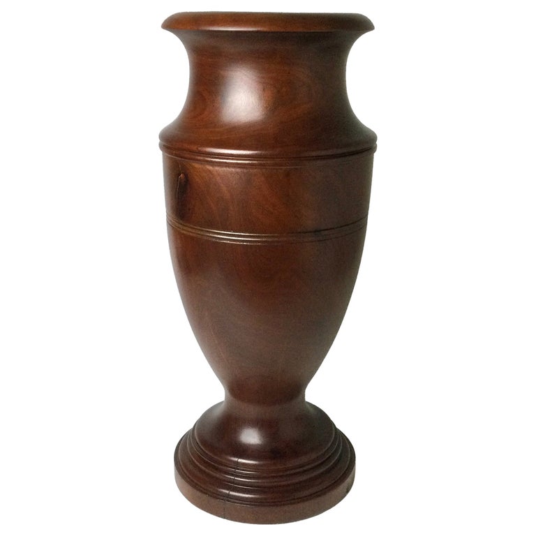 Large Solid Mahogany Turned Wood Floor Vase For Sale