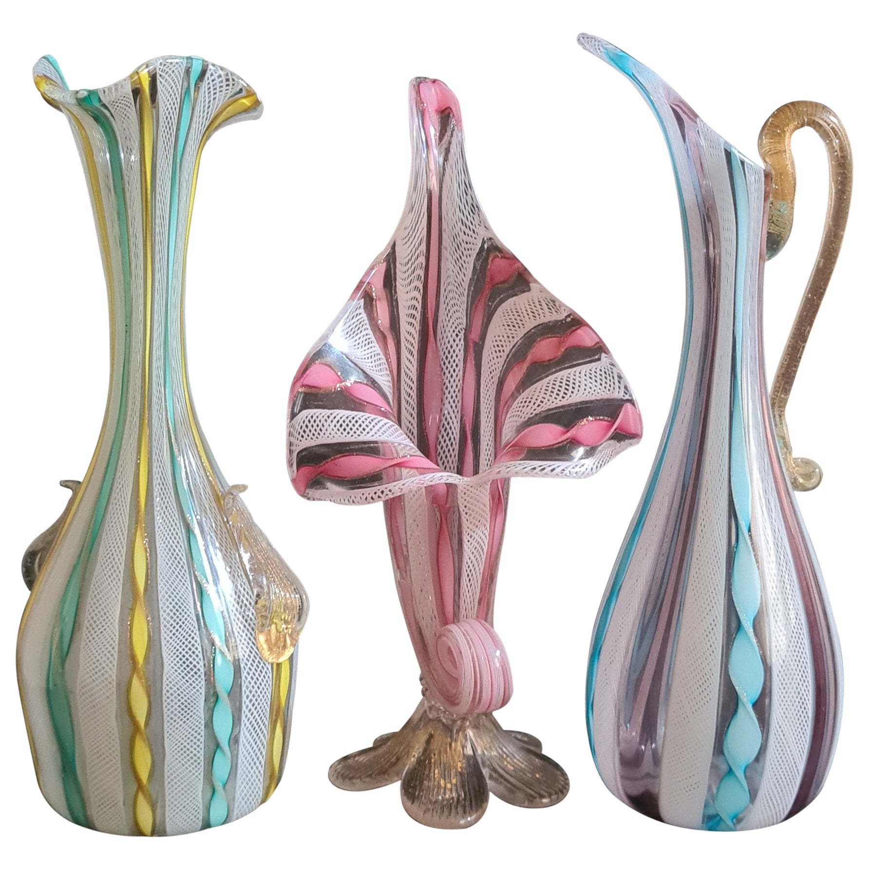 Murano Black Glass Vases With Fused Gold Leaf at 1stDibs