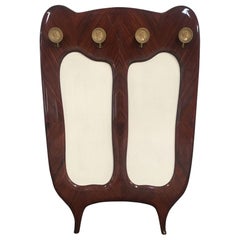 Vintage Mid-Century Modern Italian Wall-Mounted Mahogany Neoclassical Coat Rack, 1950s