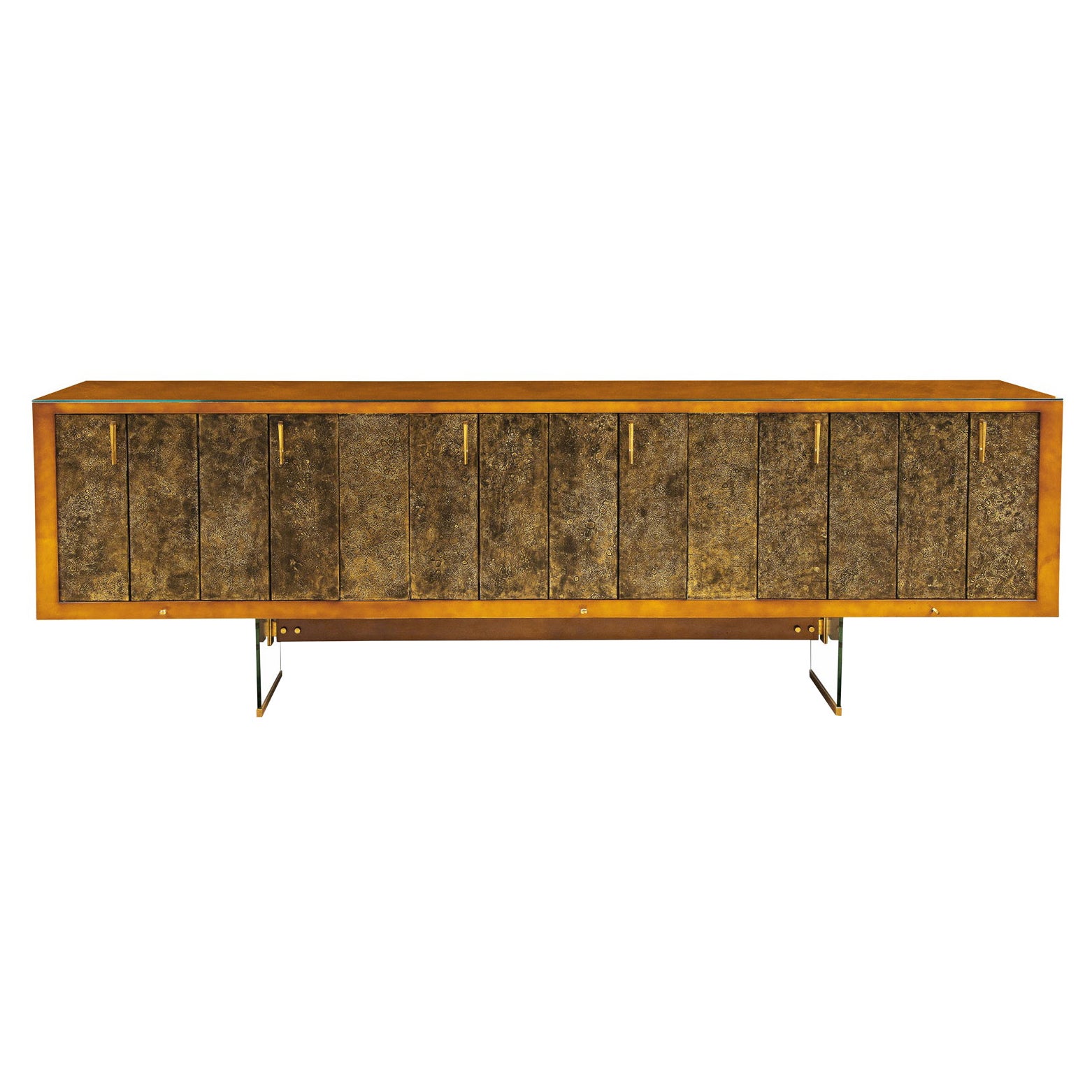 Raphael Important Lacquered Credenza with Textured Bronze Doors 1960s