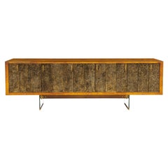 Vintage Raphael Important Lacquered Credenza with Textured Bronze Doors 1960s