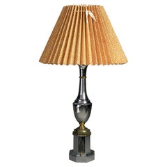 20th Century Polished Chrome and Brass Column Lamp
