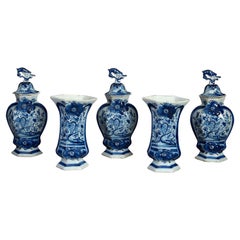 19th Century Garniture of Five Blue & White Delft Vases