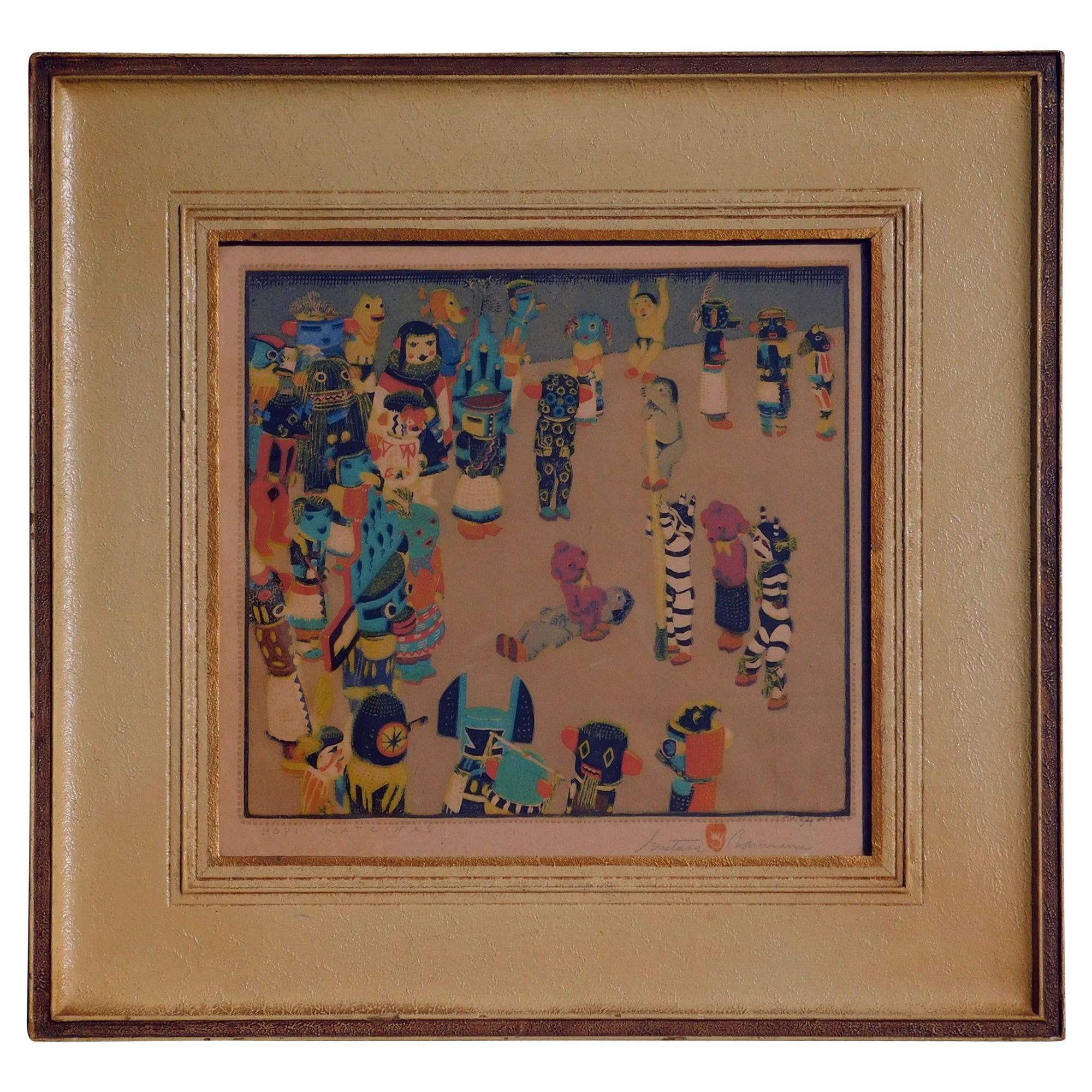 Gustave Baumann Color Woodblock, “Hopi Katcinas, ” 1925