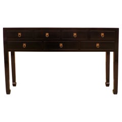 Fined Black Lacquer Console Table with Drawers