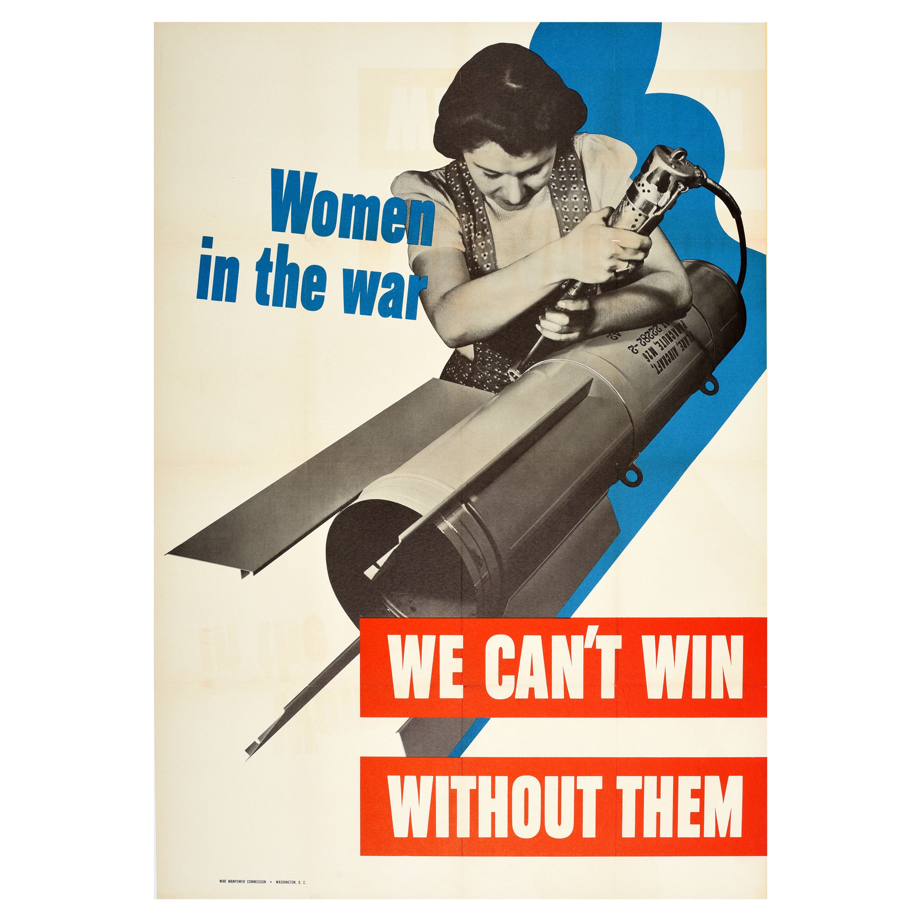 Original Vintage WWII Poster Women In The War We Can't Win Without Them USA