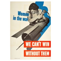 Original Vintage WWII Poster Women In The War We Can't Win Without Them USA