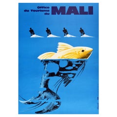 Original Vintage Travel Poster Mali Fishermen Africa Tourism Graphic Design Fish