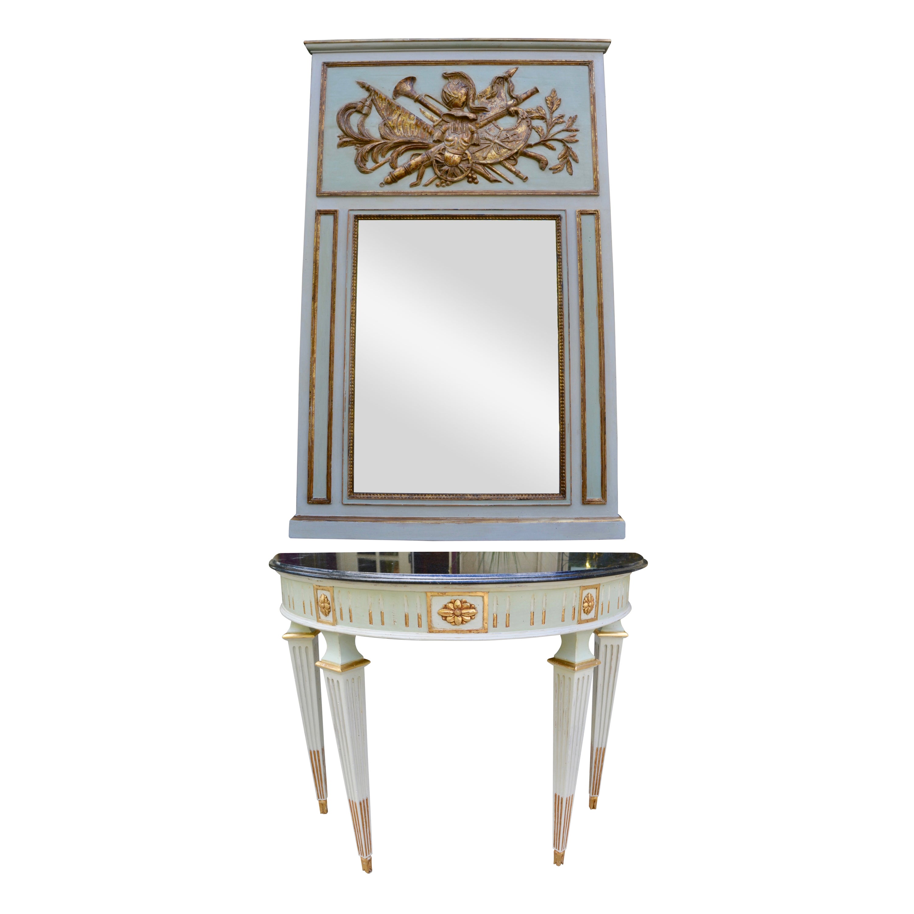 Louis XVI Style Painted Console and Mirror For Sale