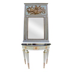 Retro Louis XVI Style Painted Console and Mirror