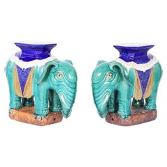 Retro Pair of Chinese Glazed Terra Cotta Elephant Garden Seats