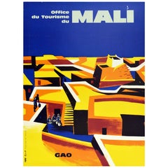 Original Retro Travel Poster Mali Gao West Africa Office Du Tourisme City View