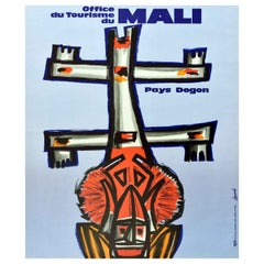 Original Vintage Travel Poster Mali Land Of Dogon West Africa Mask Sculpture Art