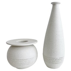Pair of Hermes White Glazed Porcelain Organic Vases France, C. 2000