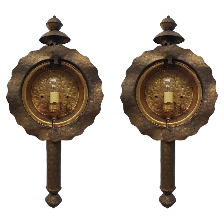 Pair of Large Coach Lanterns Wall Lights Flush Mounts, 19th For Sale