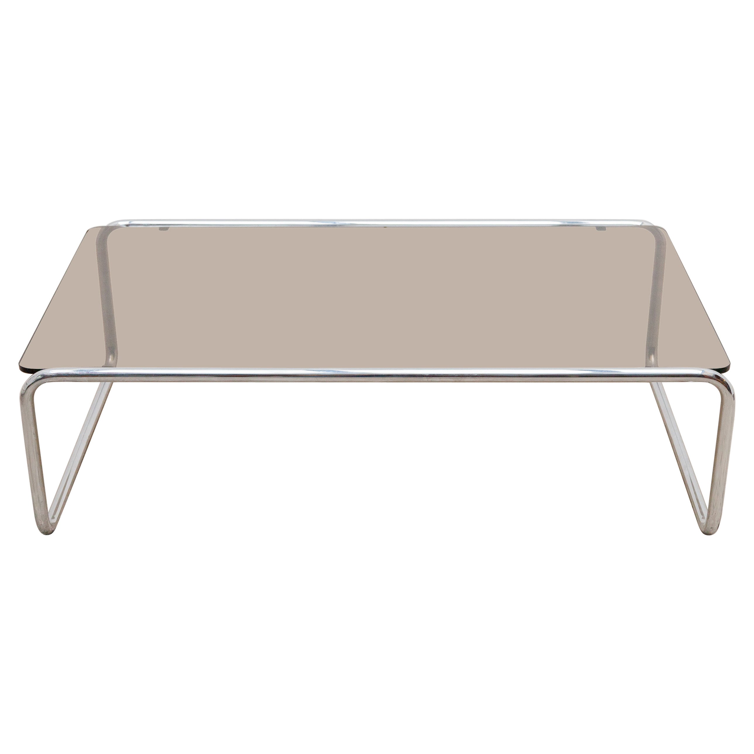 Thonet Chromed Metal and Smoked Glass Coffee Table, 1970s in Bauhaus Style
