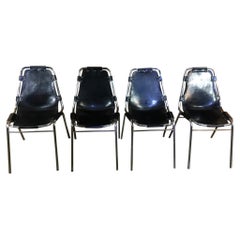 Vintage Les Arcs Black Stained Chairs Chosen by Charlotte Perriand, 1960s, Set of Four