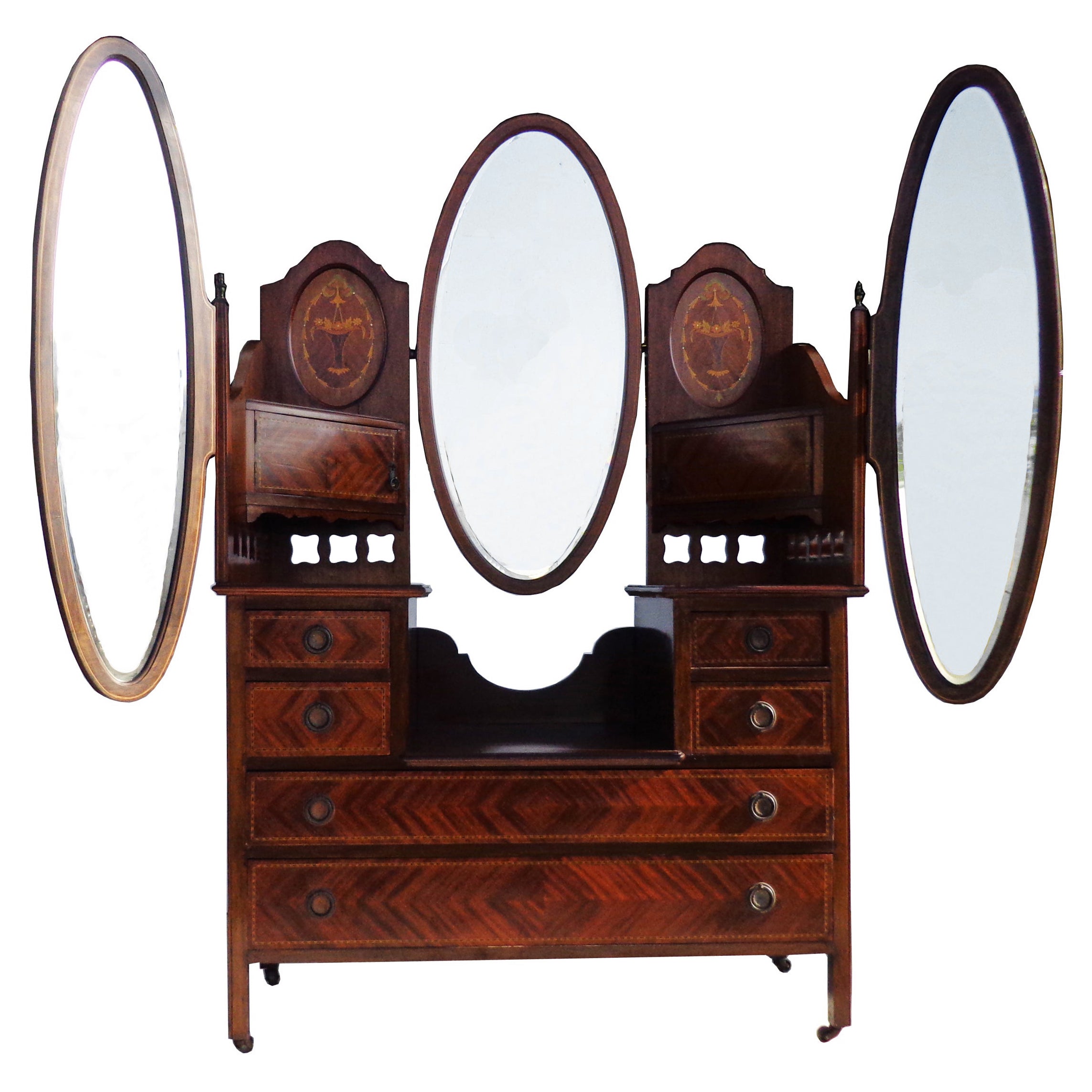 Edwardian Mahogany Triple Mirror Vanity Dresser