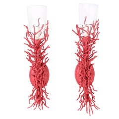 Pair of Faux Red Coral Wall Sconces