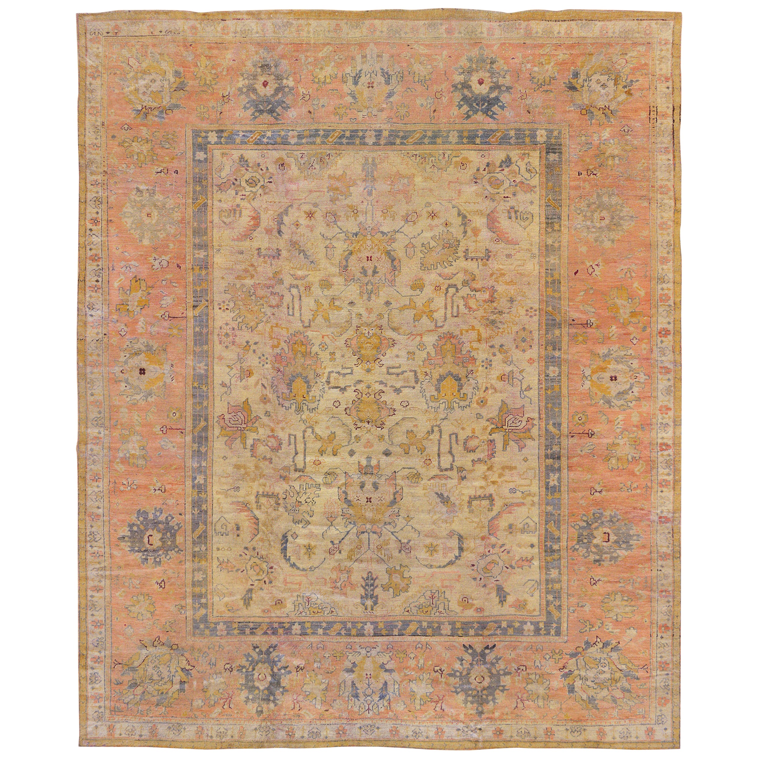 Late 19th Century Handwoven Oushak Rug For Sale
