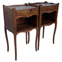 French Oak Pair of Nightstands with One Drawer and Open Shelf, Cabinet, 1890s