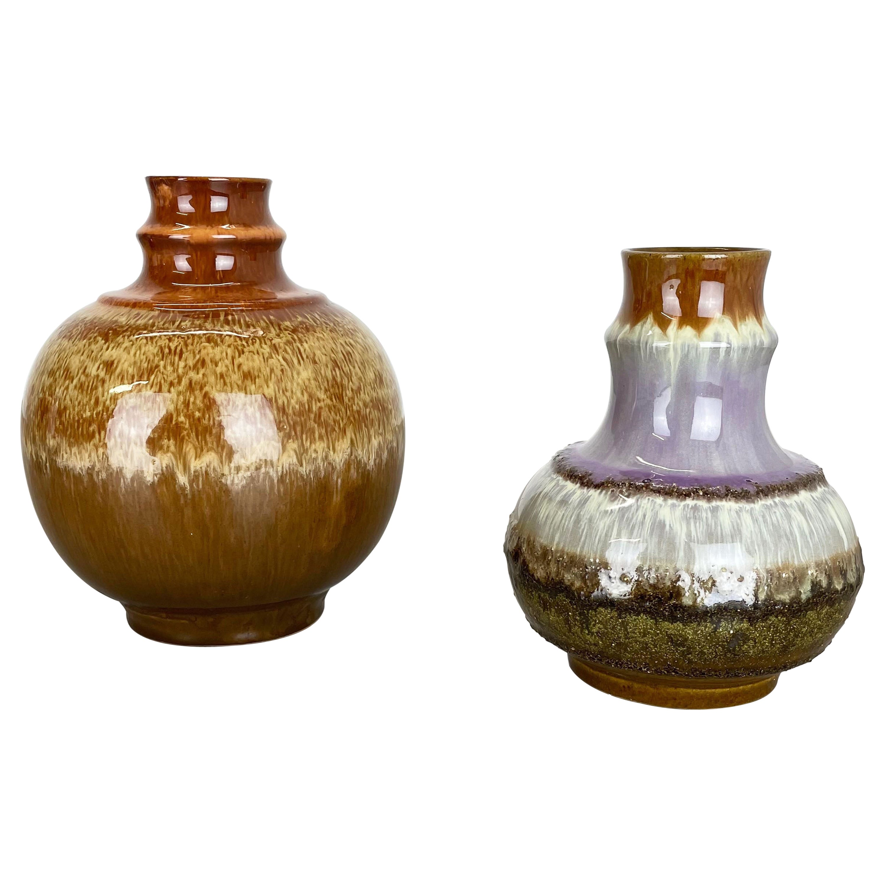 Set of 2 Fat Lava Ceramic Pottery Vase by Strehla Ceramic, GDR Germany, 1970s