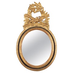 Vintage French Oval Gilded Mirror with Louis XVI Style Carved Crest