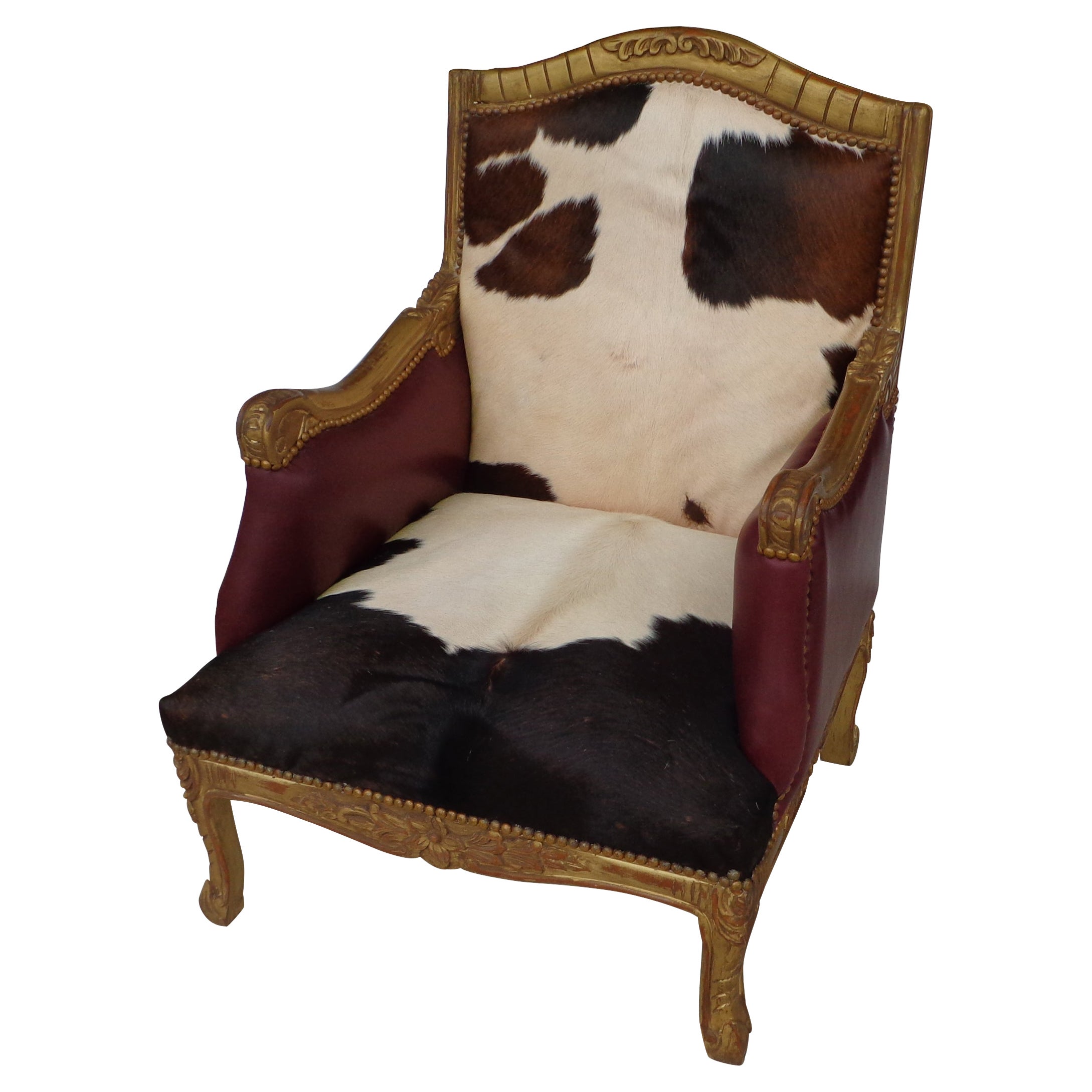 Louis XV Style Lounge Chair in Cowhide