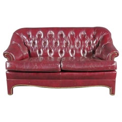 Retro Burgundy Red Leather English Style Chesterfield Settee Loveseat Leathercraft