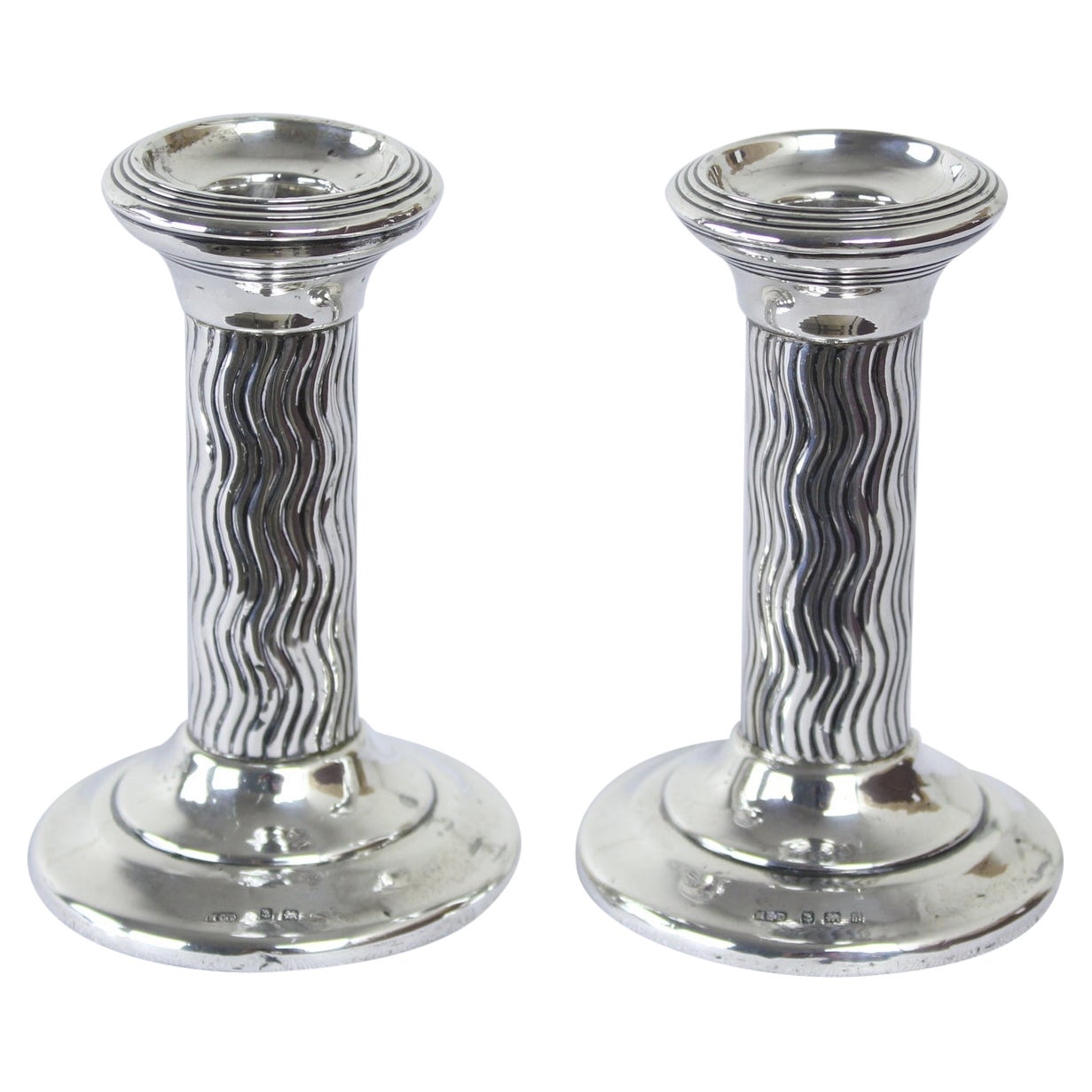 Pair of Hallmarked Arts & Crafts Silver Candlesticks For Sale