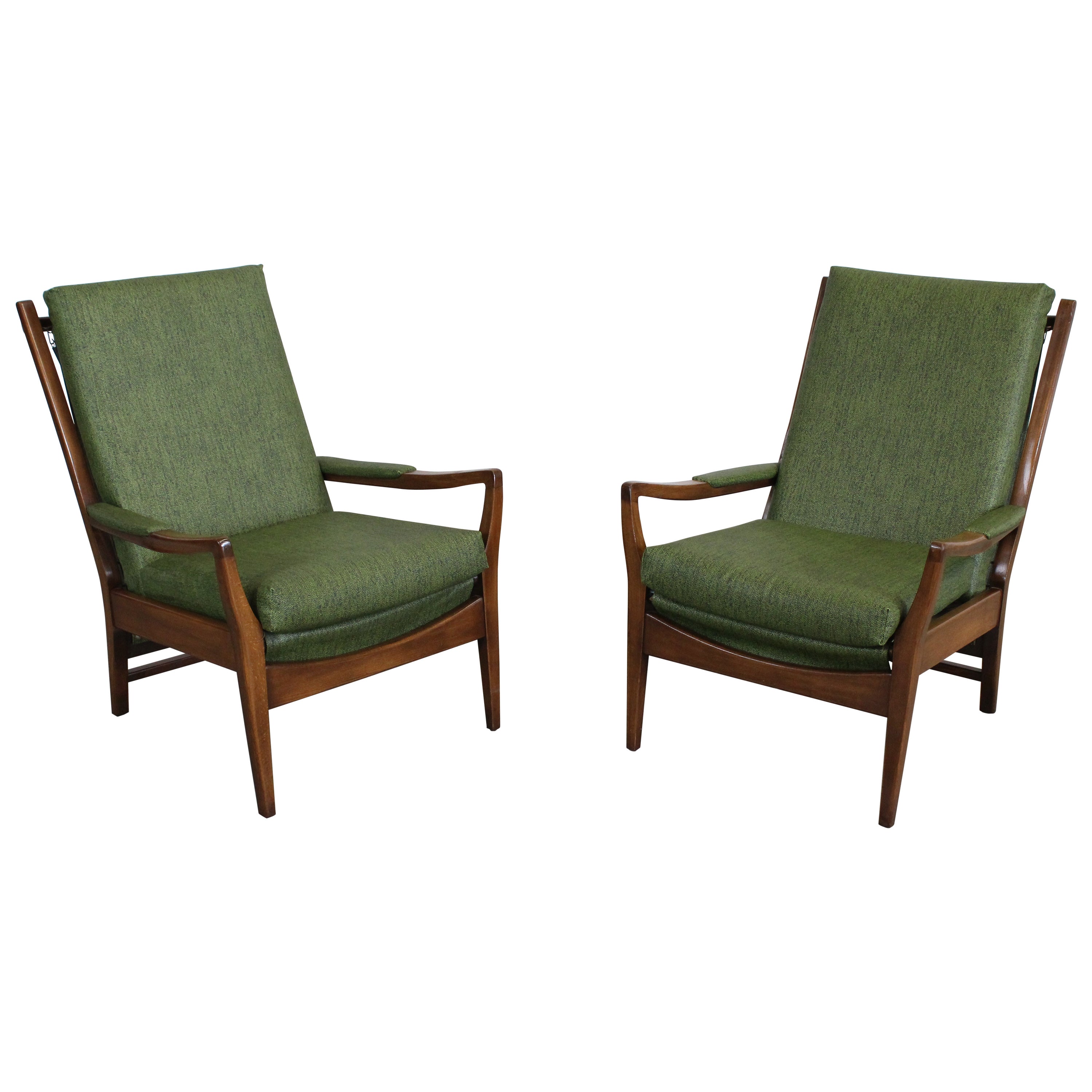 Pair of Mid-Century Modern Open Arm Walnut Lounge Chairs
