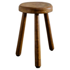 Vintage French Mid-Century Tripod Wooden Stool Produced in the 1950s