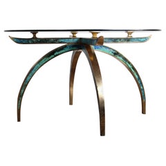 Pepe Mendoza Brass and Ceramic Inlay Dining Table