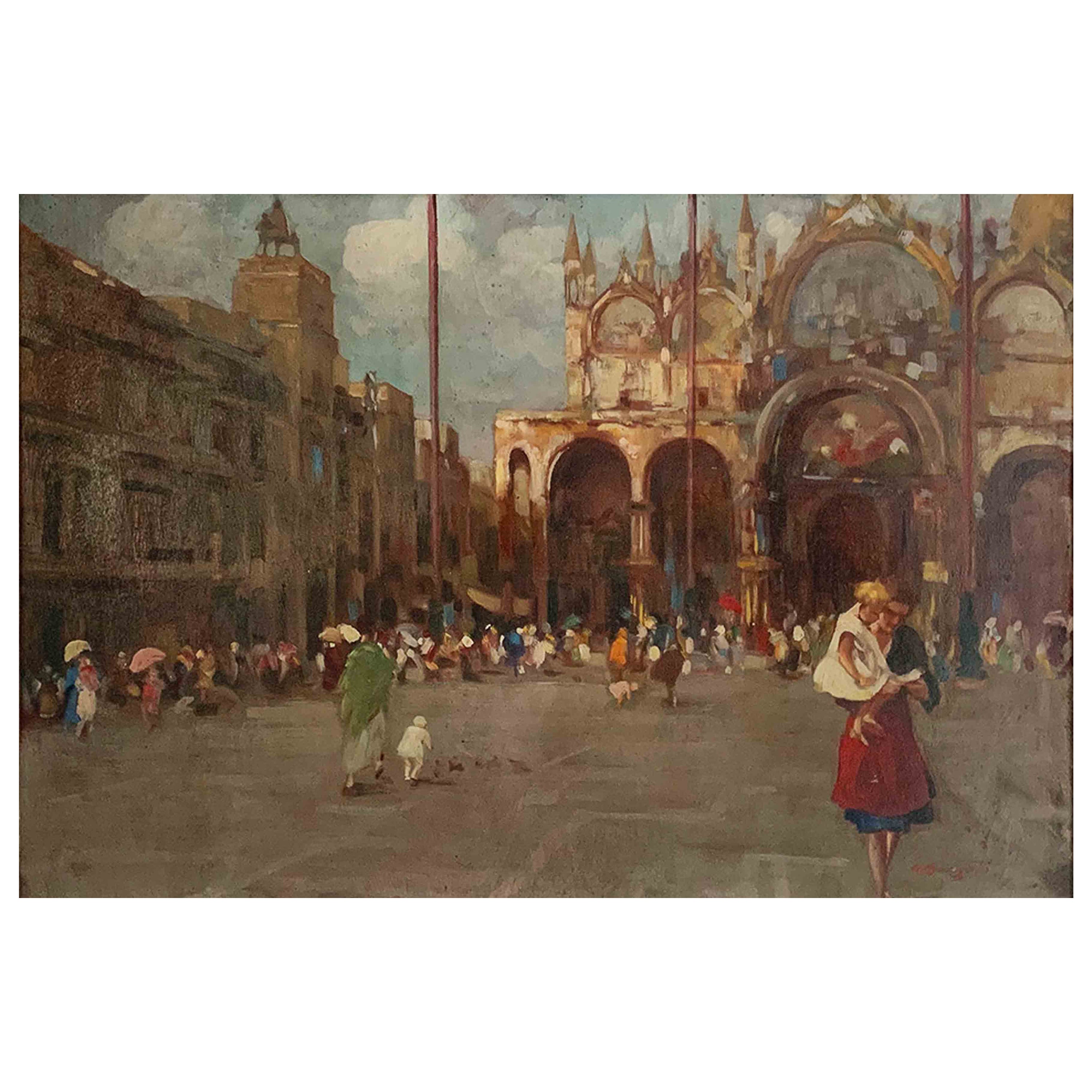 Bozzato Attilio Achille '1886 -1954' "Saint Mark's Square in Venice" Panel