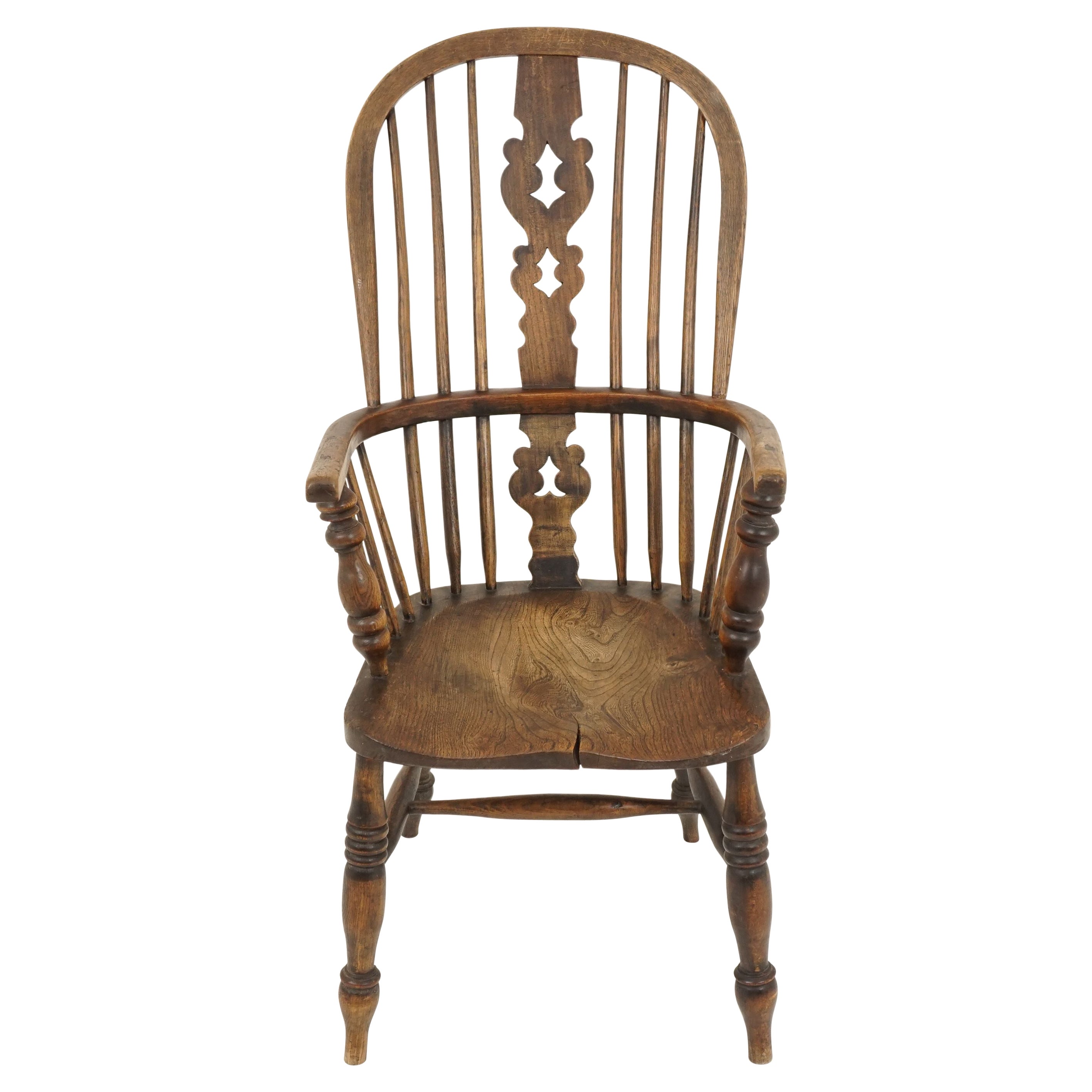 Antique Victorian Chair, Ash + Elm, Windsor Arm Chair, Scotland, 1840