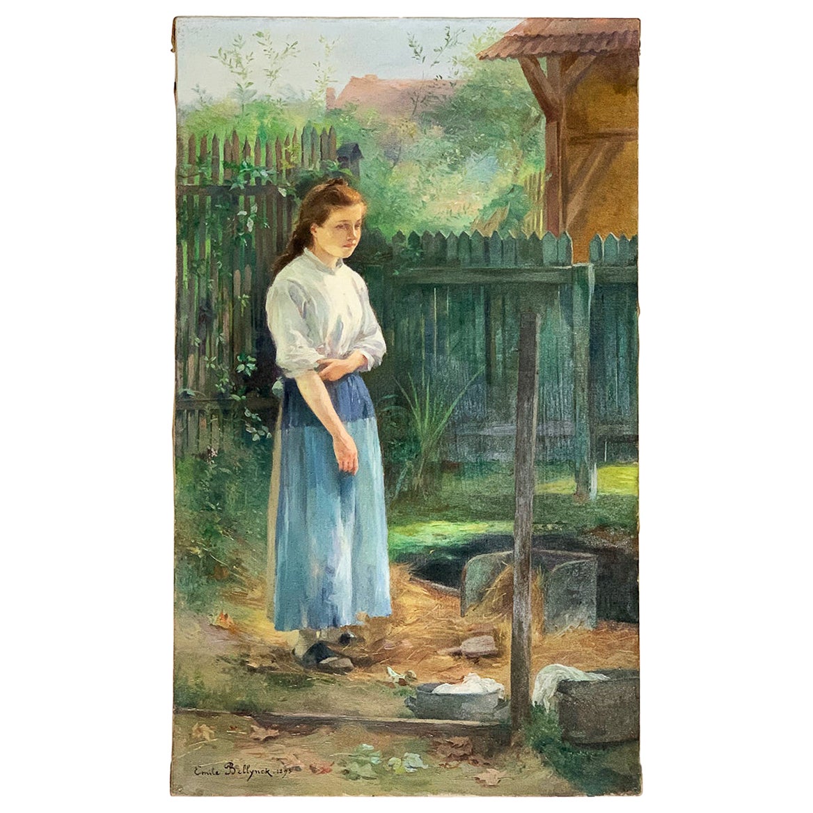 Bellynck Hubert-Emile '1859-1920' "Young girl at the wash house" For Sale
